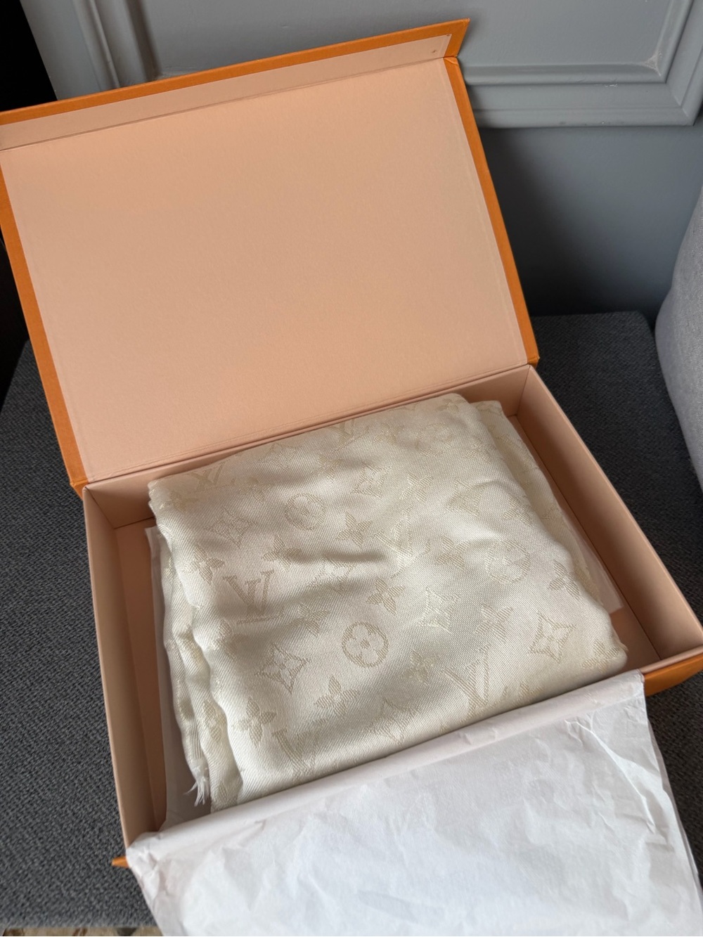 Louis Vuitton Cream Monogram Silk Scarf